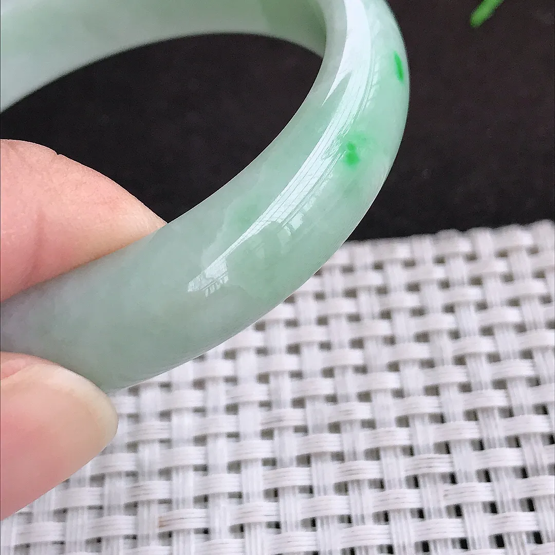 自然光52/1.8/6.8老坑秀气温润飘阳绿小圈口手镯宽边翡翠玉镯手环