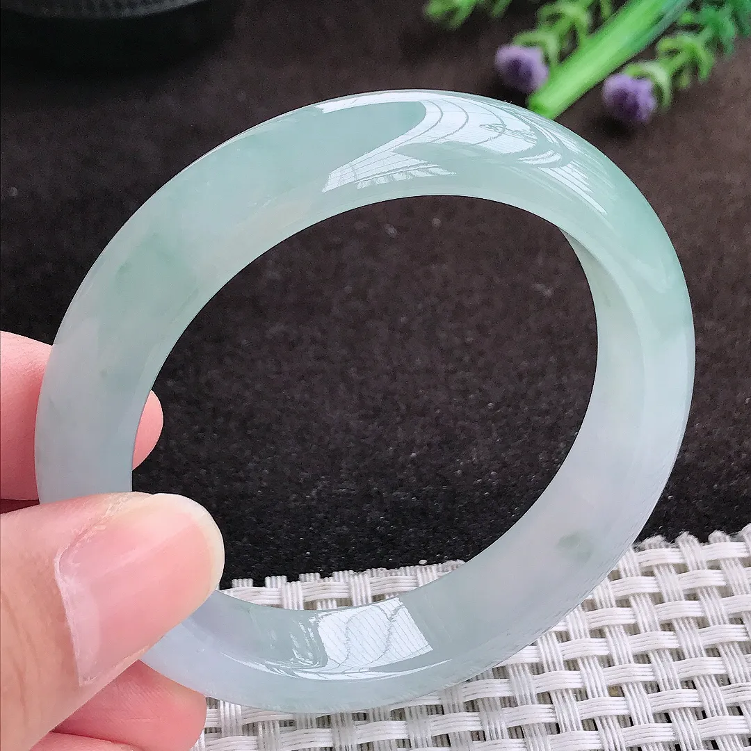 自然光53.5/12.6/8.2老坑冰胶果冻冰飘花手镯宽边翡翠玉镯手环