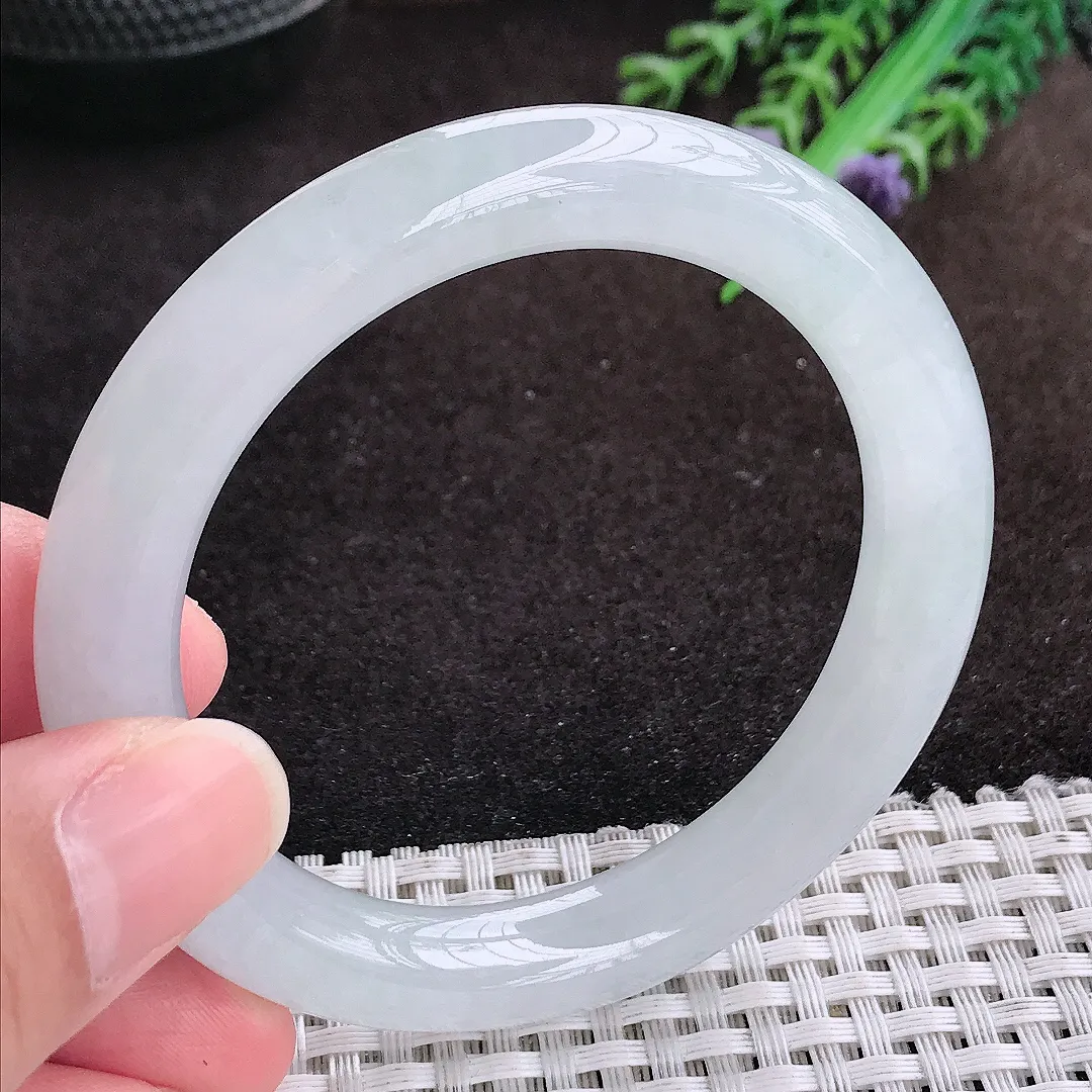 自然光53.8/9.9/9.6老坑冰胶水灵白月光圆条手镯翡翠玉镯手环