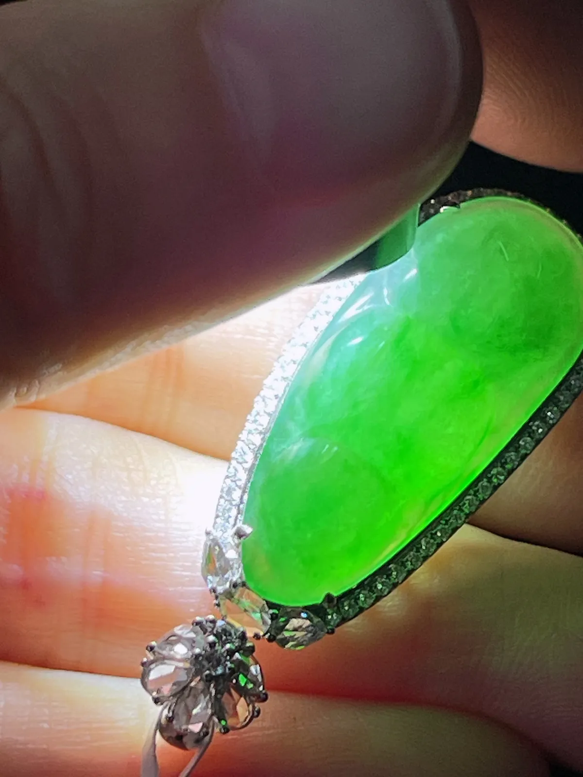 18k金翡翠冰糯种绿色福豆