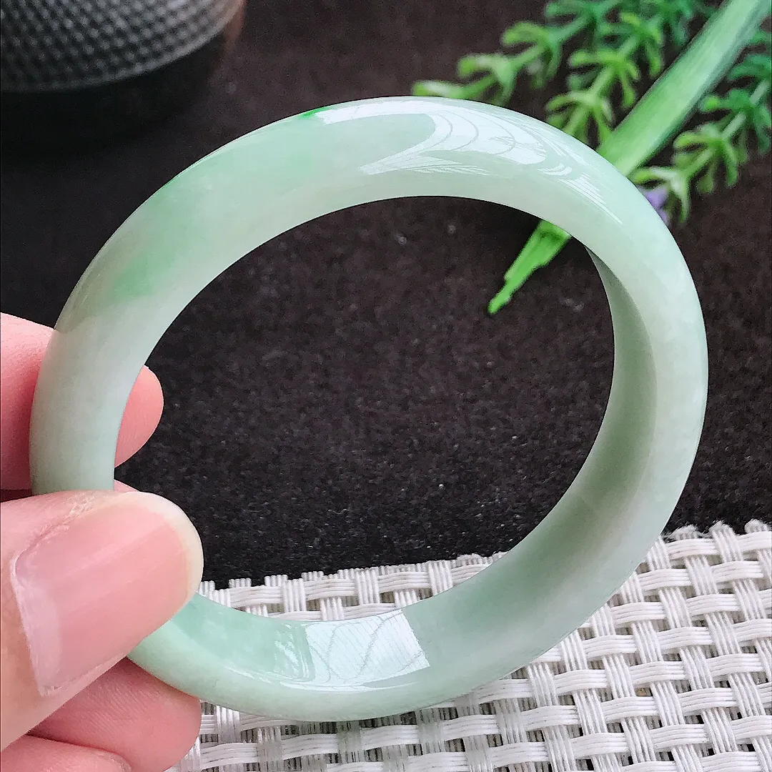 自然光52/1.8/6.8老坑秀气温润飘阳绿小圈口手镯宽边翡翠玉镯手环