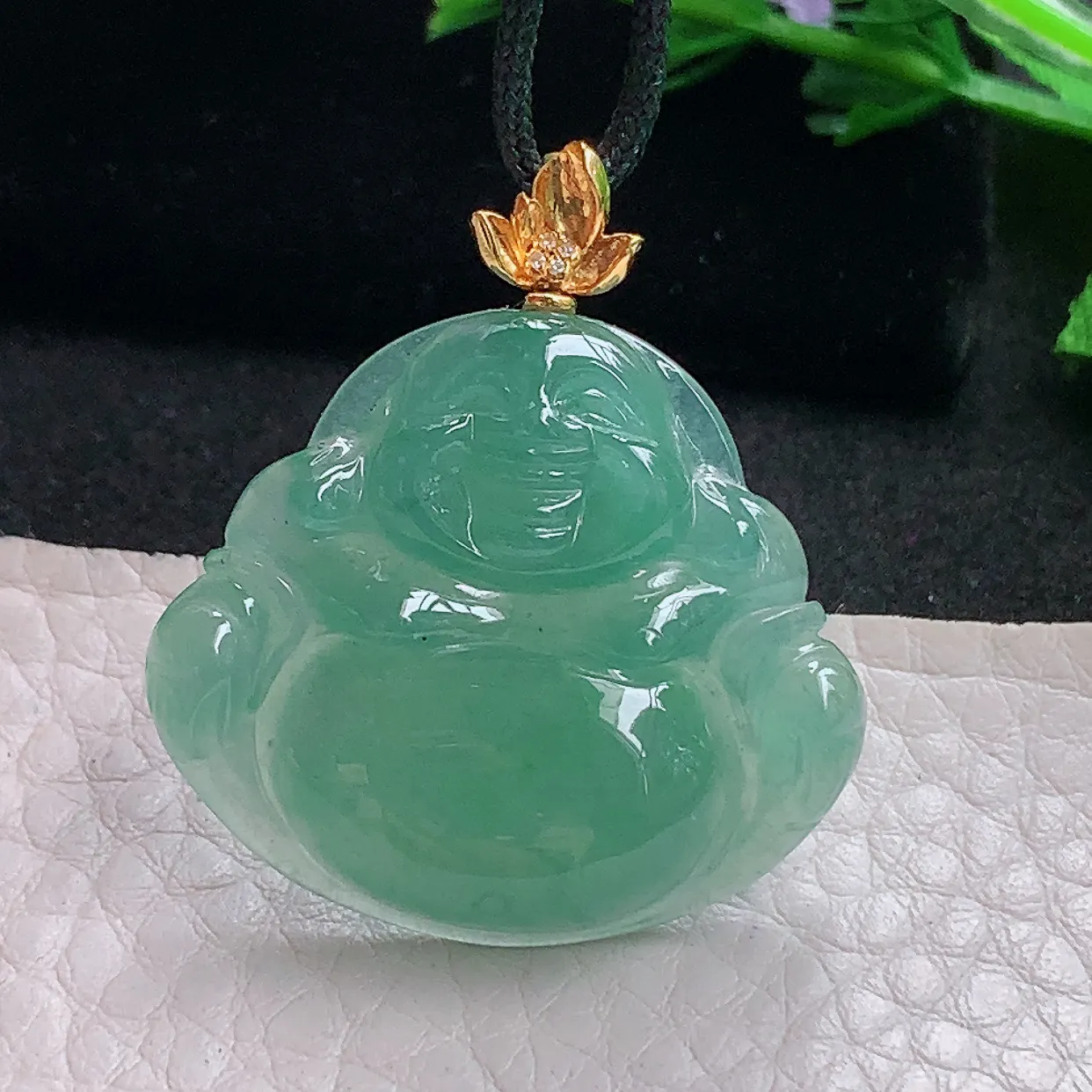 gp自然光27*30.6*6天然缅甸翡翠冰油满绿佛公 大肚佛玉吊坠 玉挂件