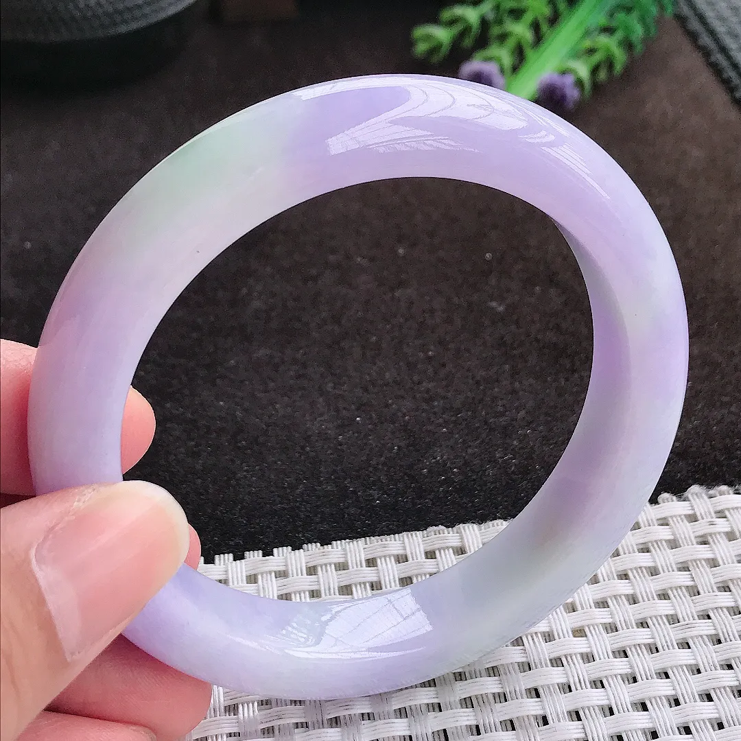 自然光58.5/12.4/9.2老坑精美温润浓艳紫罗兰手镯宽边翡翠玉镯手环