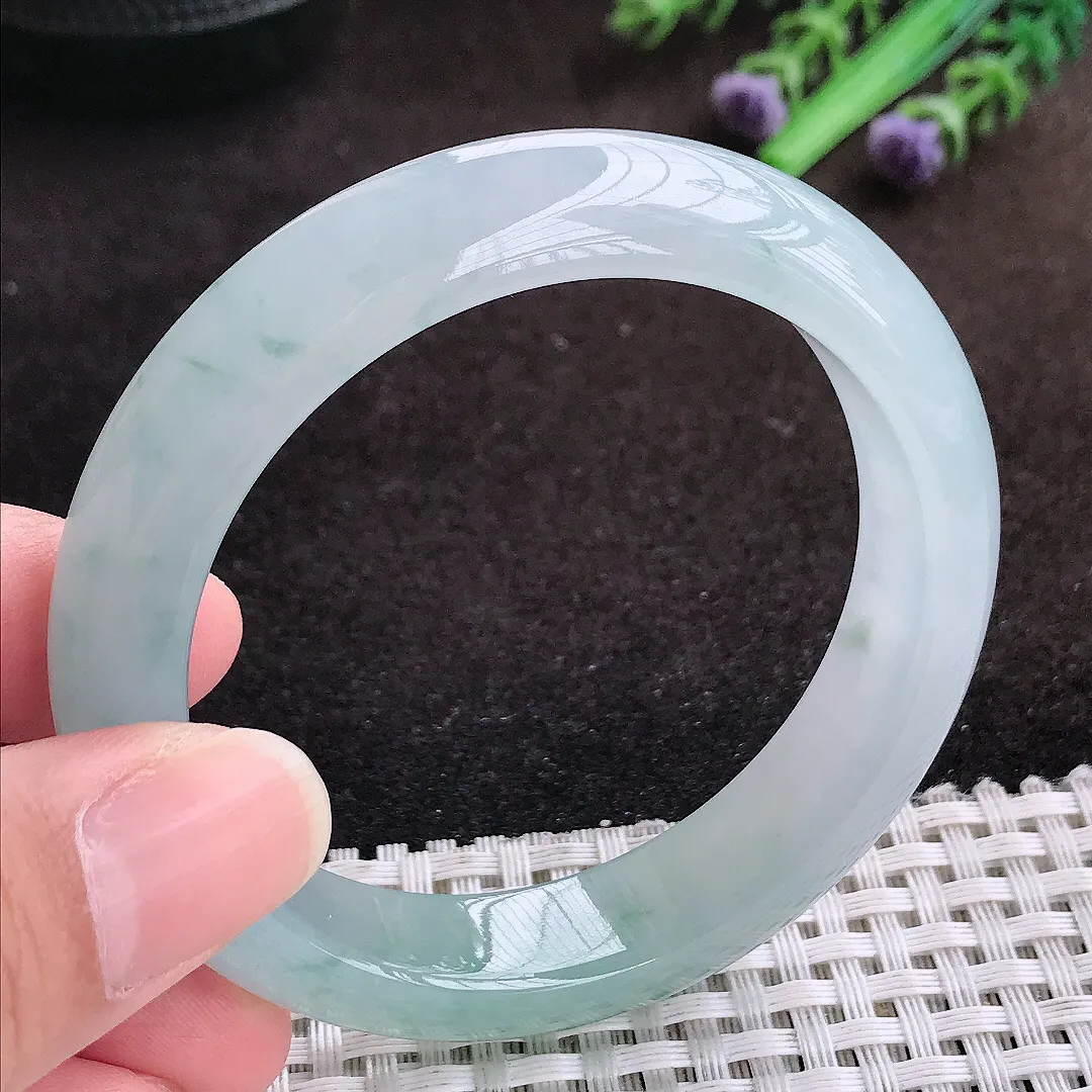 自然光53.5/12.6/8.2老坑冰胶果冻冰飘花手镯宽边翡翠玉镯手环
