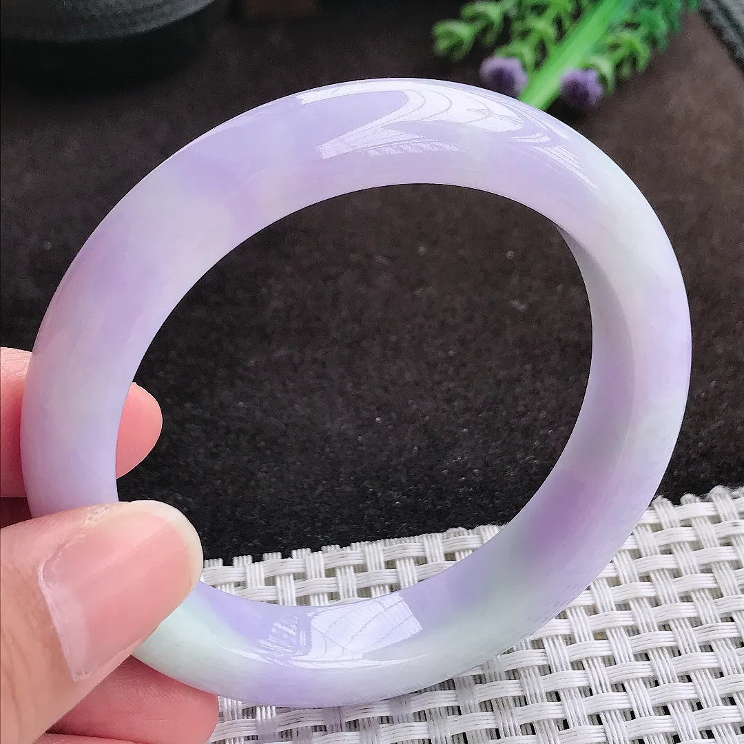自然光58.5/12.4/9.2老坑精美温润浓艳紫罗兰手镯宽边翡翠玉镯手环