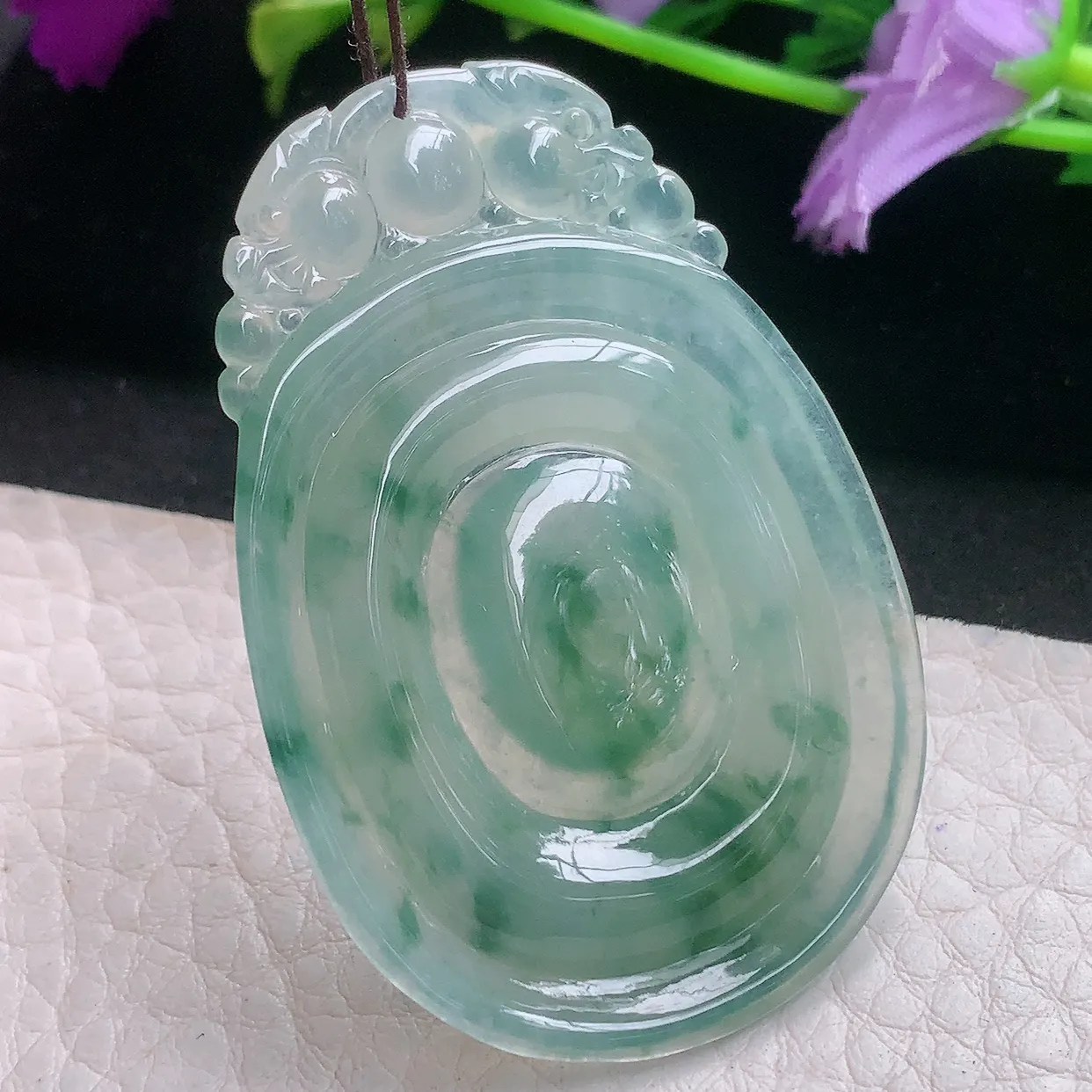 lz自然光51*35*5.8天然缅甸翡翠冰飘绿花福贝如意玉吊坠 玉挂件