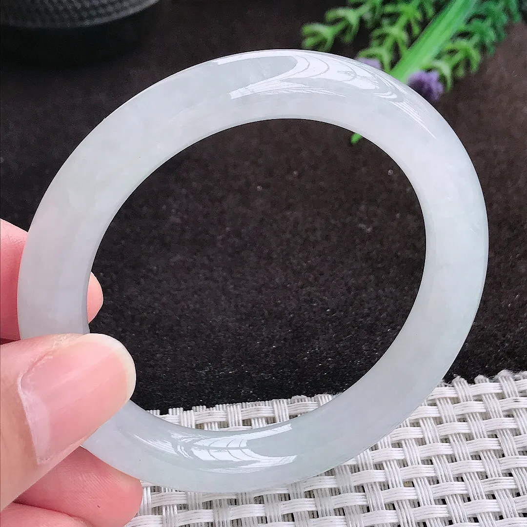 自然光53.8/9.9/9.6老坑冰胶水灵白月光圆条手镯翡翠玉镯手环