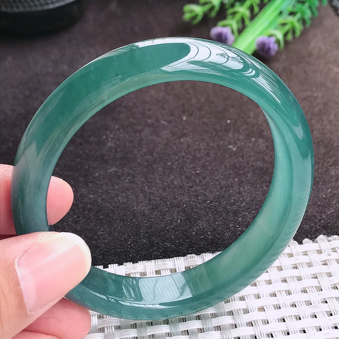 自然光57.5/12.7/7.6老坑冰胶果冻满色蓝韵手镯宽边翡翠玉镯手环