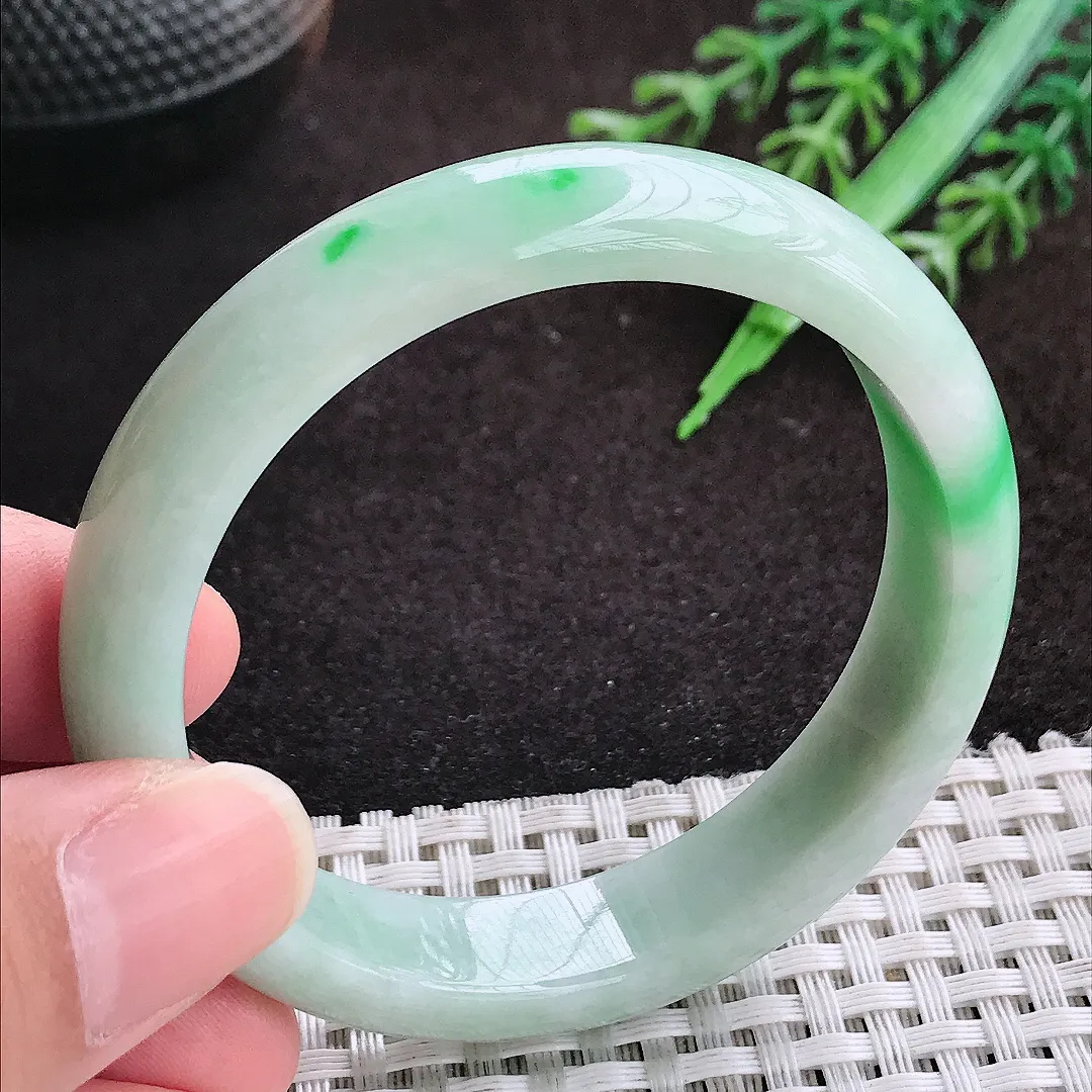 自然光52/1.8/6.8老坑秀气温润飘阳绿小圈口手镯宽边翡翠玉镯手环