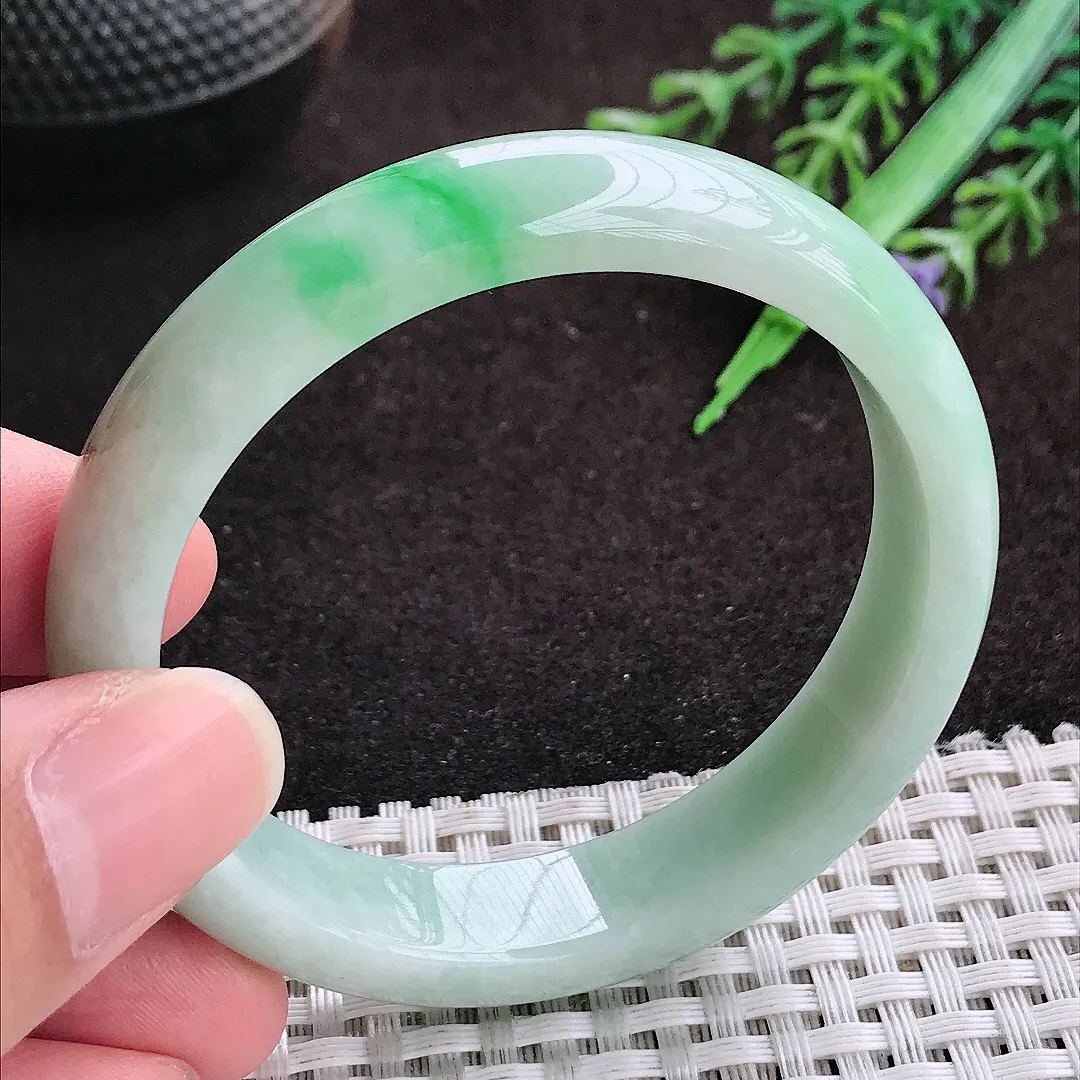 自然光52/1.8/6.8老坑秀气温润飘阳绿小圈口手镯宽边翡翠玉镯手环