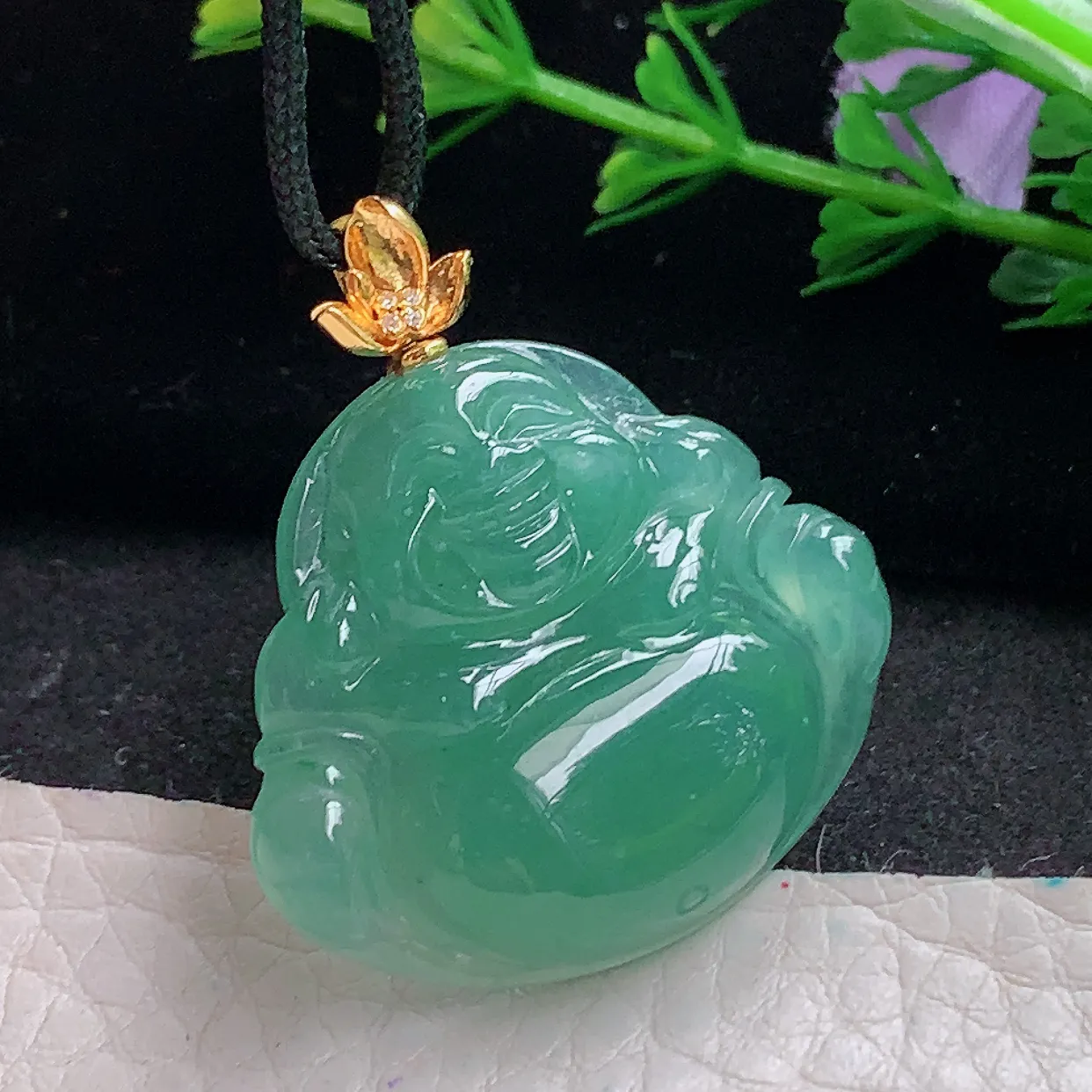 gp自然光27*30.6*6天然缅甸翡翠冰油满绿佛公 大肚佛玉吊坠 玉挂件