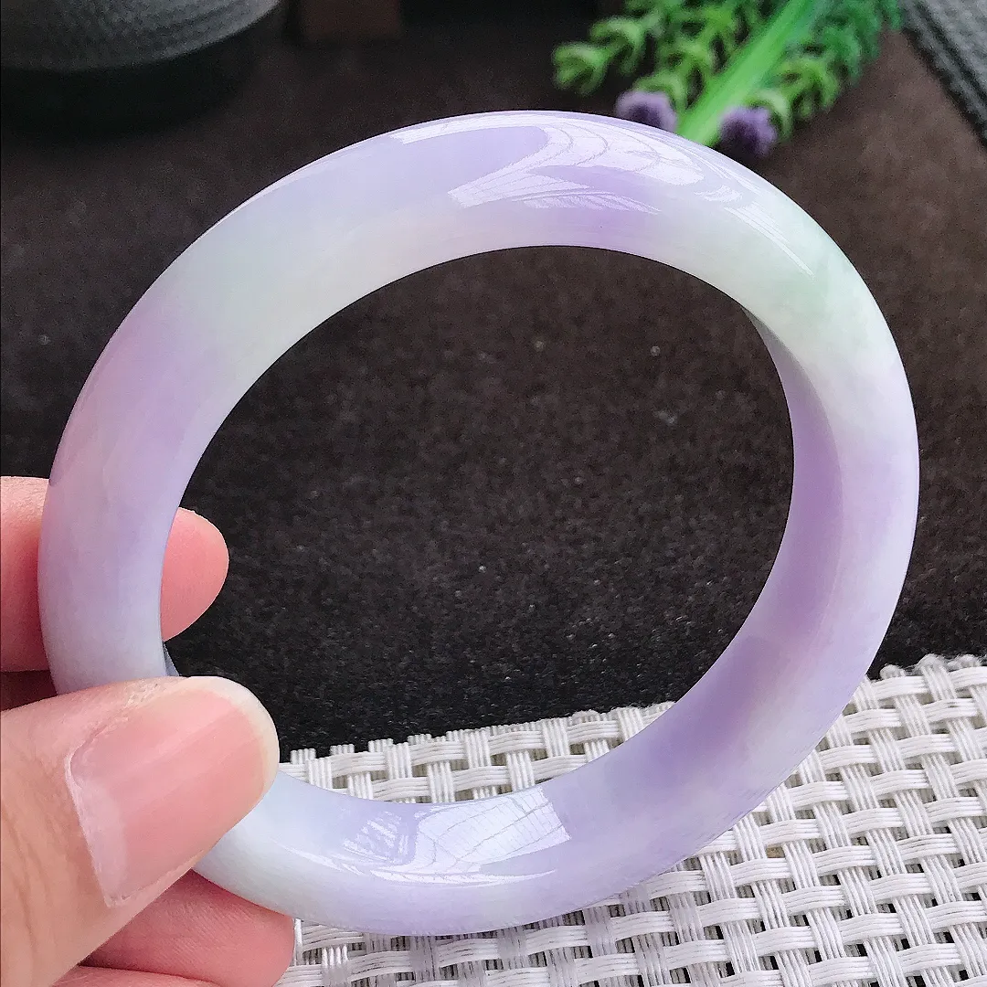 自然光58.5/12.4/9.2老坑精美温润浓艳紫罗兰手镯宽边翡翠玉镯手环