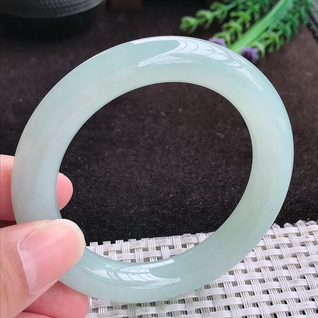 自然光54.5/10.9老坑冰胶果冻冰晴天空蓝圆条手镯翡翠玉镯手环