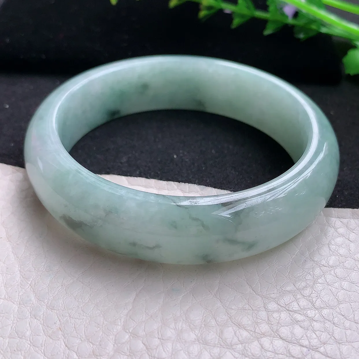ll自然光57.5*15.3*7.8轮胎镯 天然缅甸翡翠冰飘花正宽玉手镯 玉手环