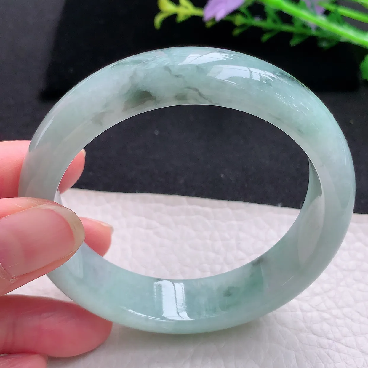 ll自然光57.5*15.3*7.8轮胎镯 天然缅甸翡翠冰飘花正宽玉手镯 玉手环