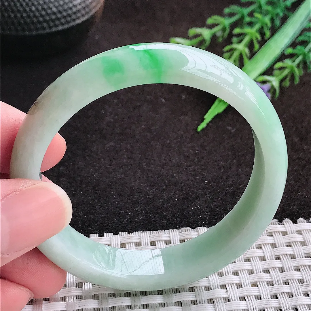 自然光52/1.8/6.8老坑秀气温润飘阳绿小圈口手镯宽边翡翠玉镯手环