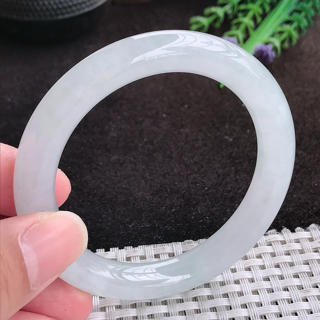 自然光53.8/9.9/9.6老坑冰胶水灵白月光圆条手镯翡翠玉镯手环