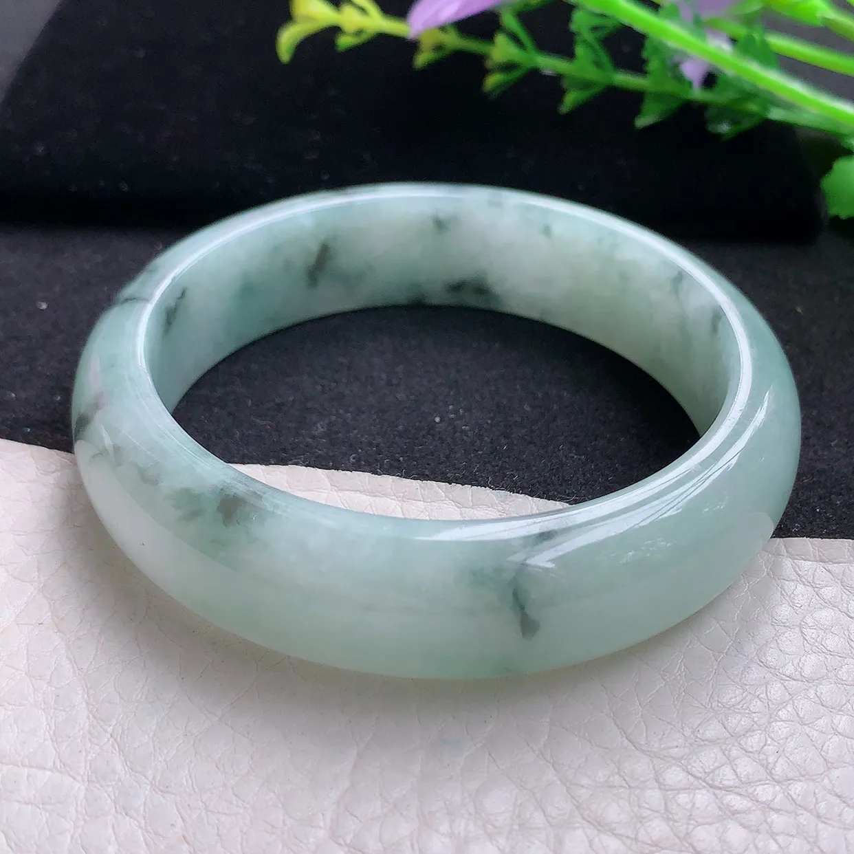 ll自然光57.5*15.3*7.8轮胎镯 天然缅甸翡翠冰飘花正宽玉手镯 玉手环