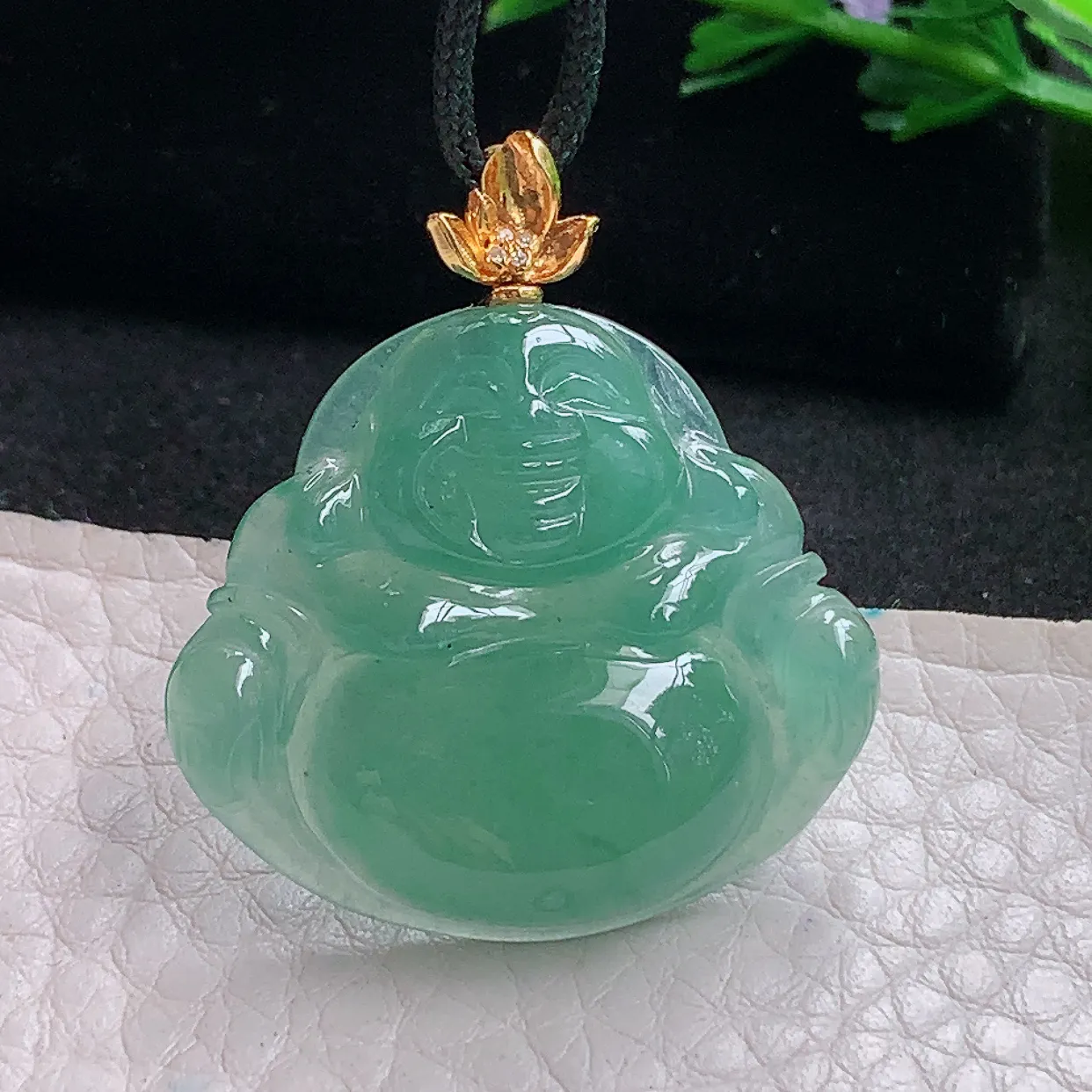 gp自然光27*30.6*6天然缅甸翡翠冰油满绿佛公 大肚佛玉吊坠 玉挂件