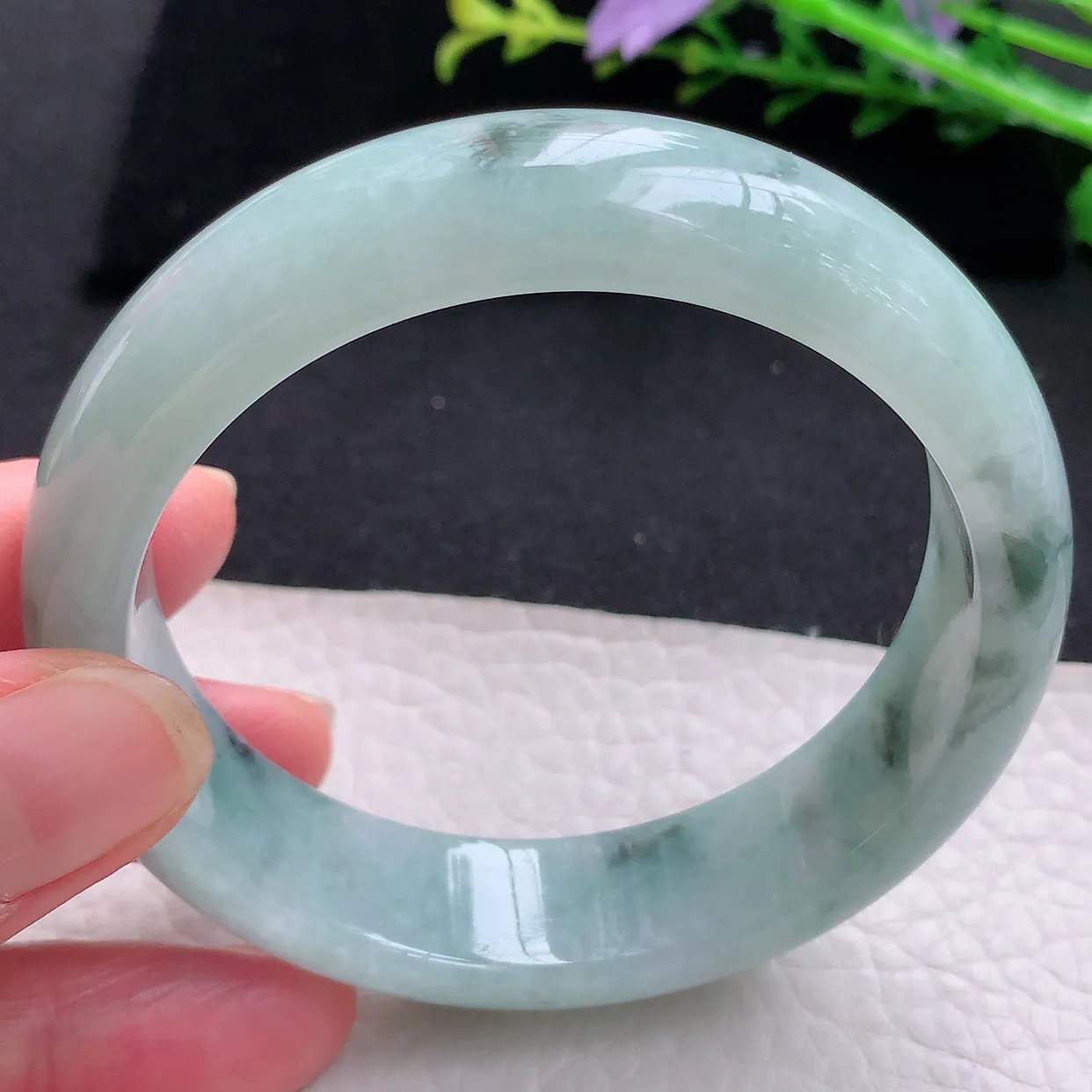 ll自然光57.5*15.3*7.8轮胎镯 天然缅甸翡翠冰飘花正宽玉手镯 玉手环