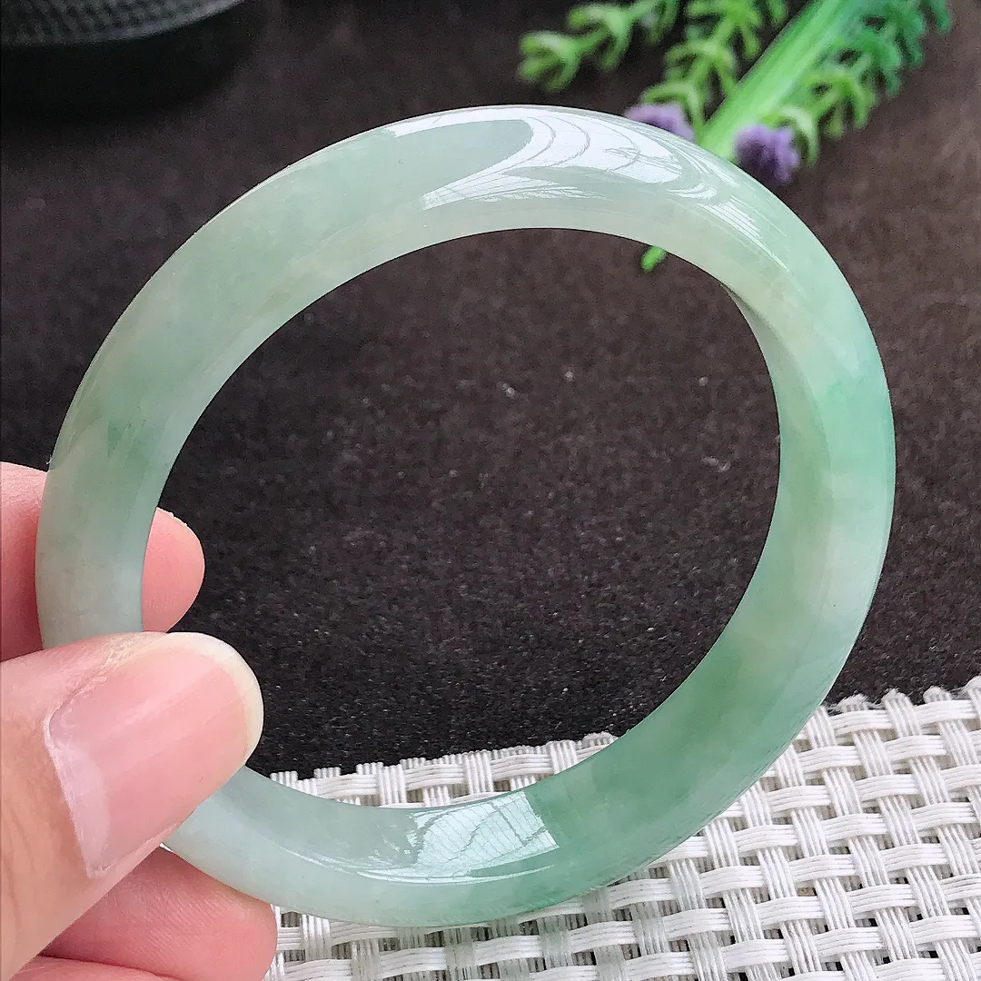 自然光56.5/11.7/7.8老坑冰润起胶冰晴手镯宽边翡翠玉镯手环