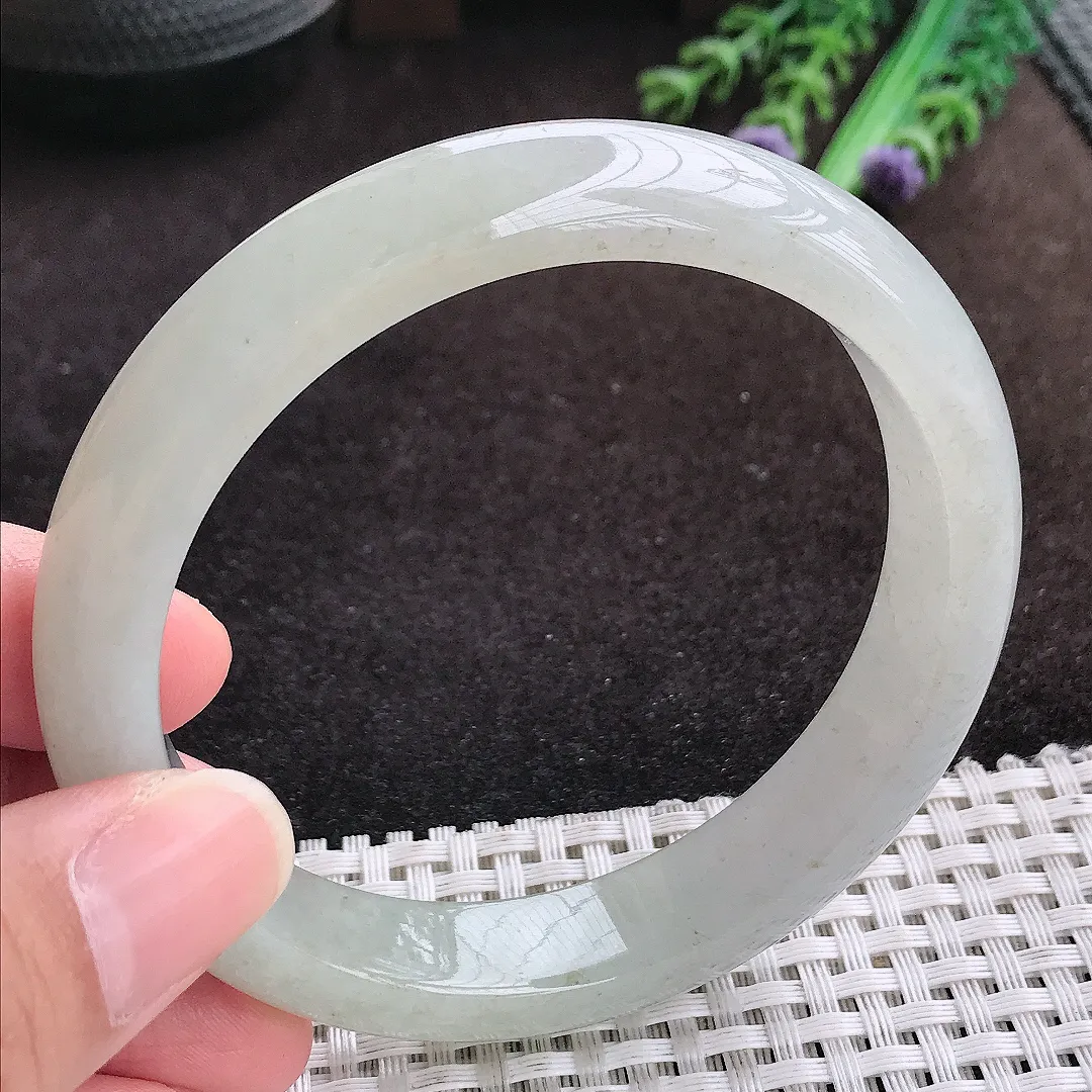 自然光61.5/12.7/8.5老坑冰润起胶大圈口手镯宽边翡翠玉镯手环