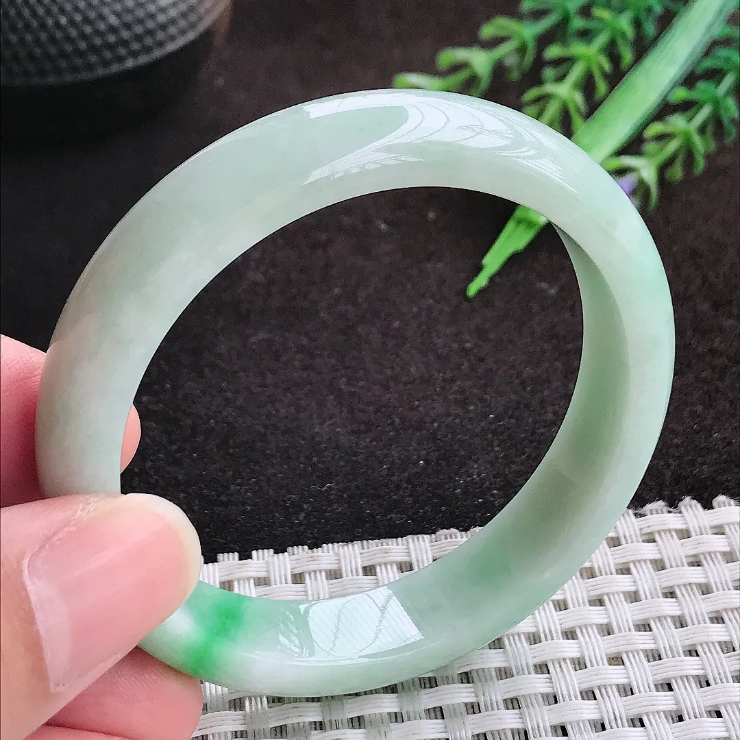自然光52/1.8/6.8老坑秀气温润飘阳绿小圈口手镯宽边翡翠玉镯手环