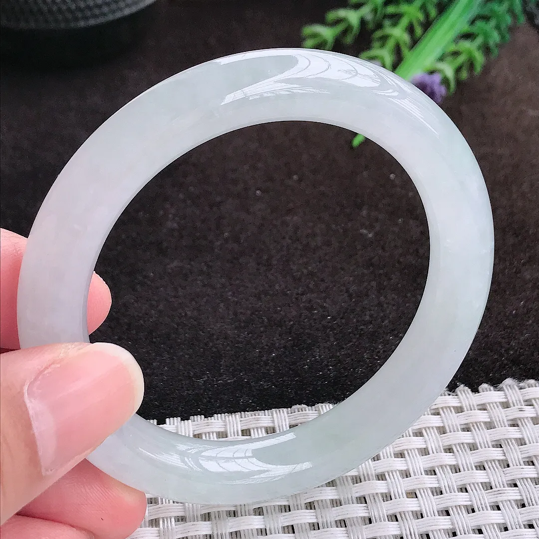 自然光53.8/9.9/9.6老坑冰胶水灵白月光圆条手镯翡翠玉镯手环
