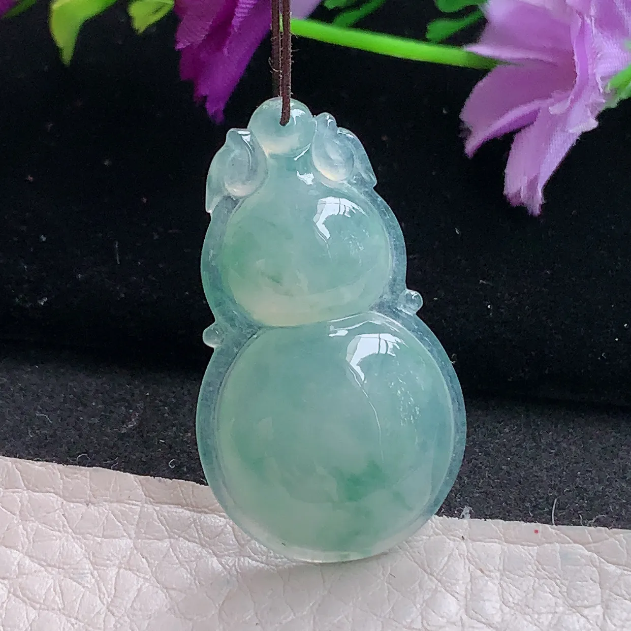 gp自然光37*21.6*6天然缅甸翡翠冰飘花饱满葫芦 玉葫芦玉吊坠 玉挂件