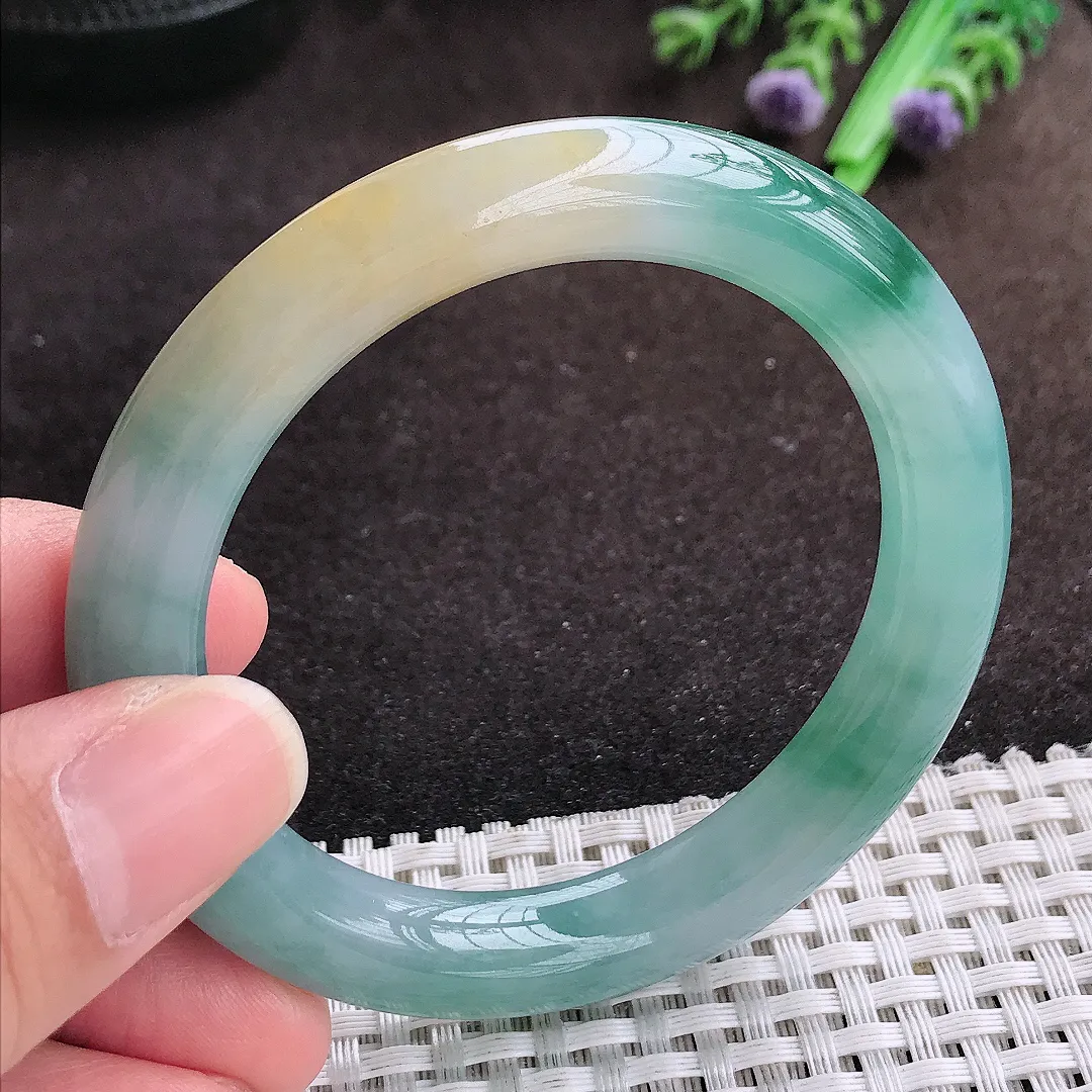 自然光53.5/9.9/9.6老坑冰胶果冻飘花圆条手镯翡翠玉镯手环