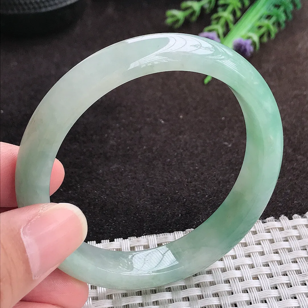 自然光56.5/11.7/7.8老坑冰润起胶冰晴手镯宽边翡翠玉镯手环