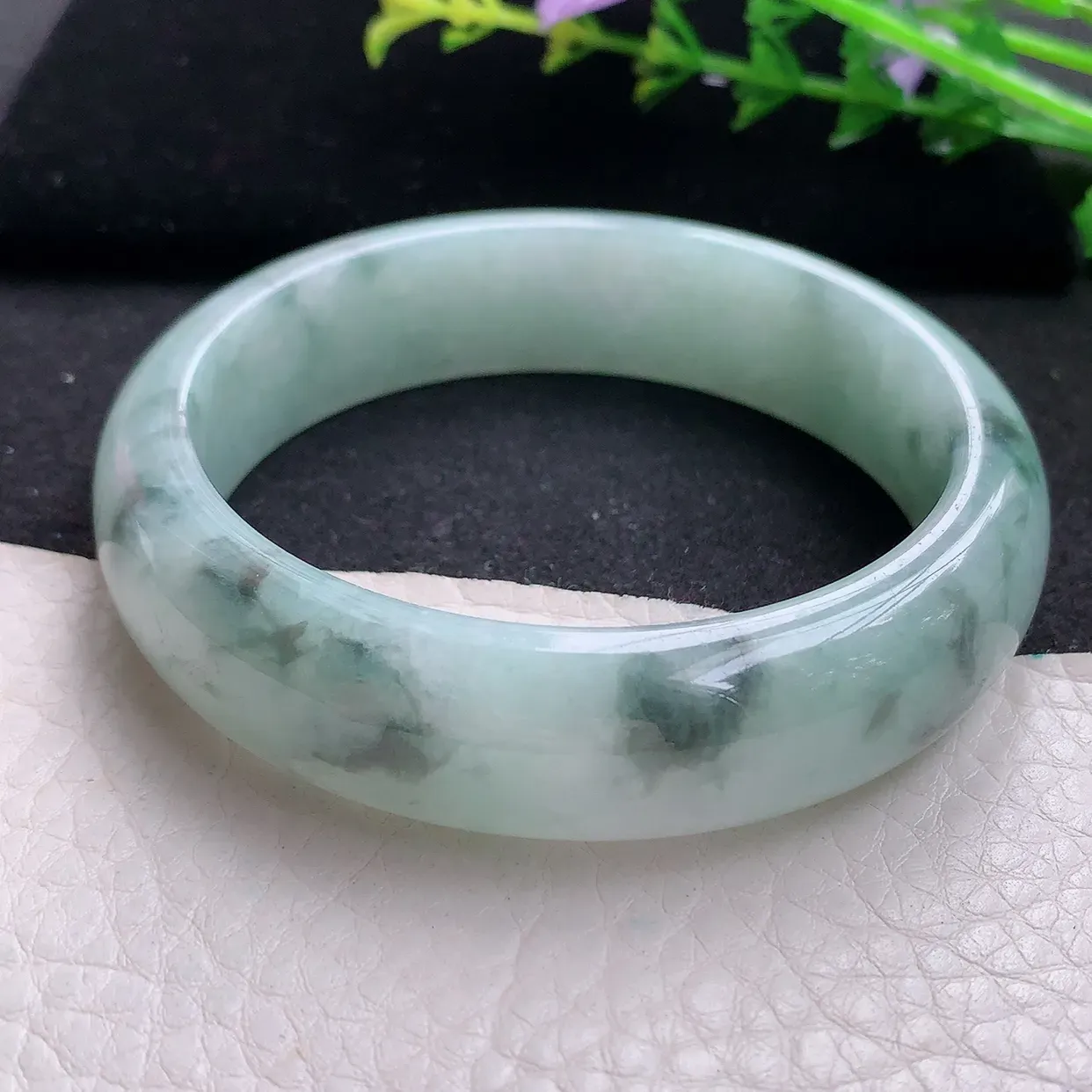 ll自然光57.5*15.3*7.8轮胎镯 天然缅甸翡翠冰飘花正宽玉手镯 玉手环