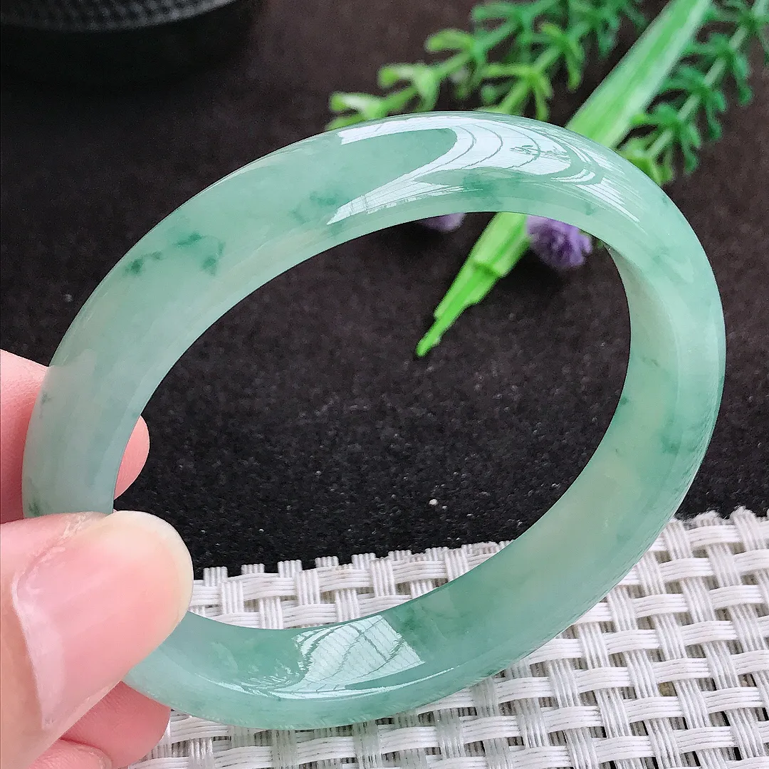 自然光53.5/47/1.8/7.1老坑冰胶果冻飘花贵妃手镯宽边翡翠玉镯手环
