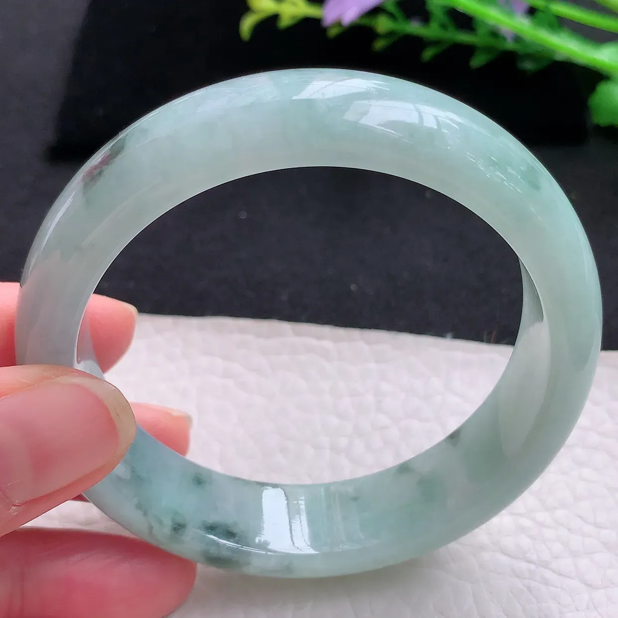 ll自然光57.5*15.3*7.8轮胎镯 天然缅甸翡翠冰飘花正宽玉手镯 玉手环
