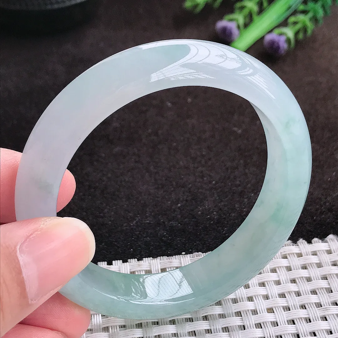 自然光53.5/12.6/8.2老坑冰胶果冻冰飘花手镯宽边翡翠玉镯手环