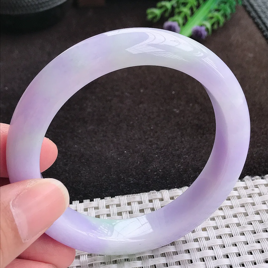 自然光58.5/12.4/9.2老坑精美温润浓艳紫罗兰手镯宽边翡翠玉镯手环