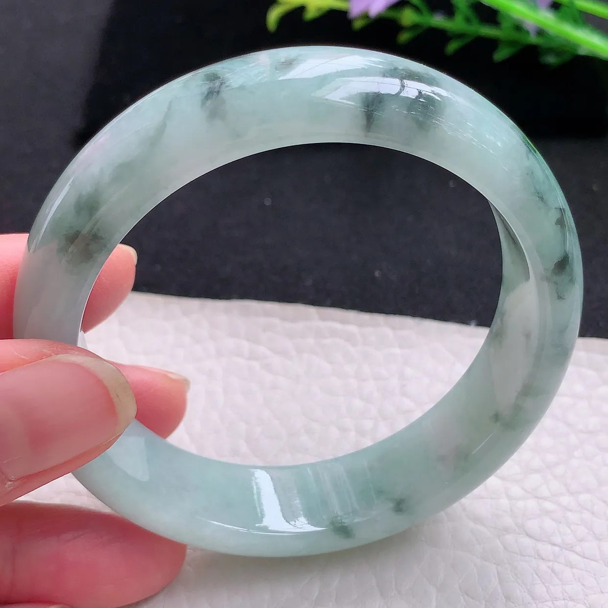 ll自然光57.5*15.3*7.8轮胎镯 天然缅甸翡翠冰飘花正宽玉手镯 玉手环