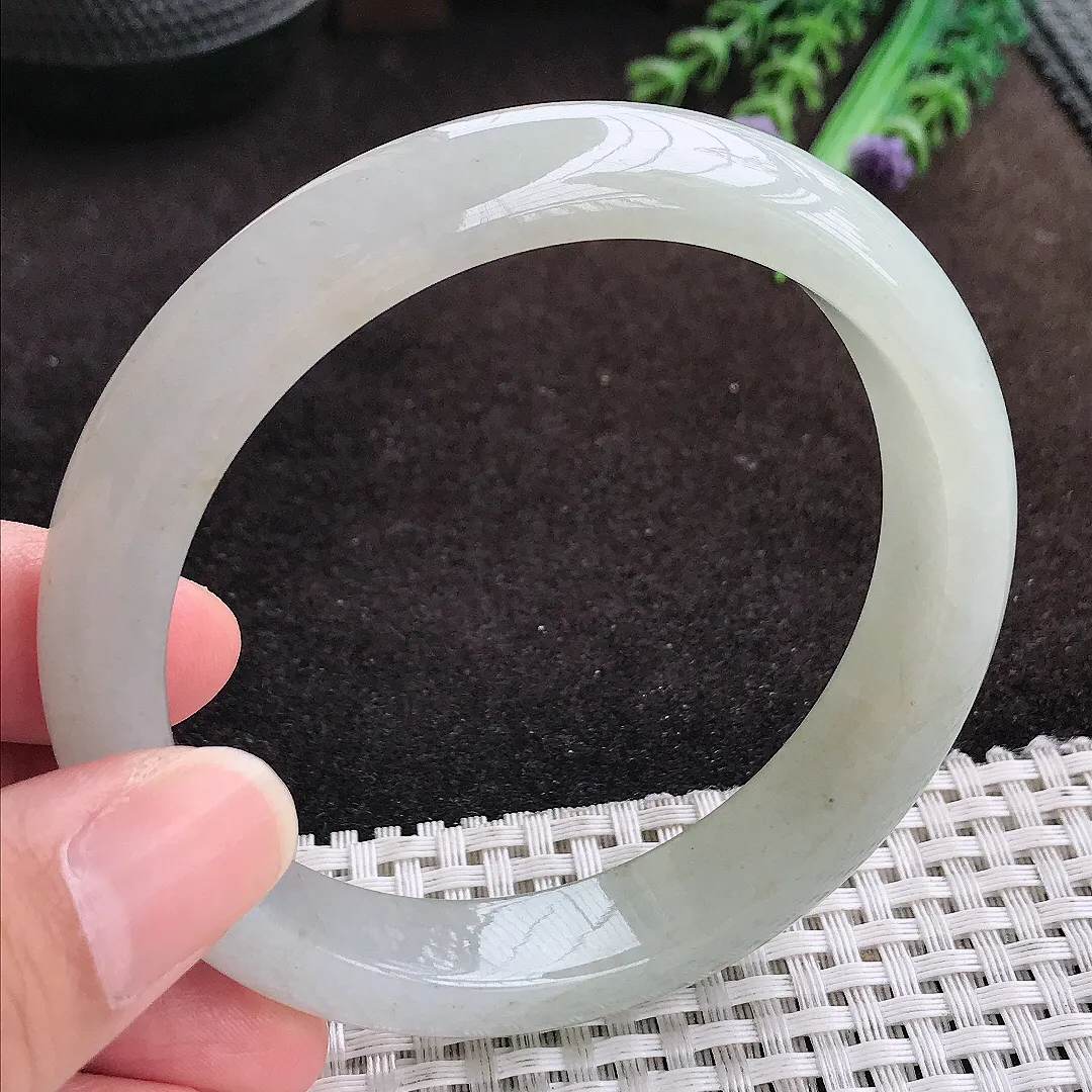 自然光61.5/12.7/8.5老坑冰润起胶大圈口手镯宽边翡翠玉镯手环