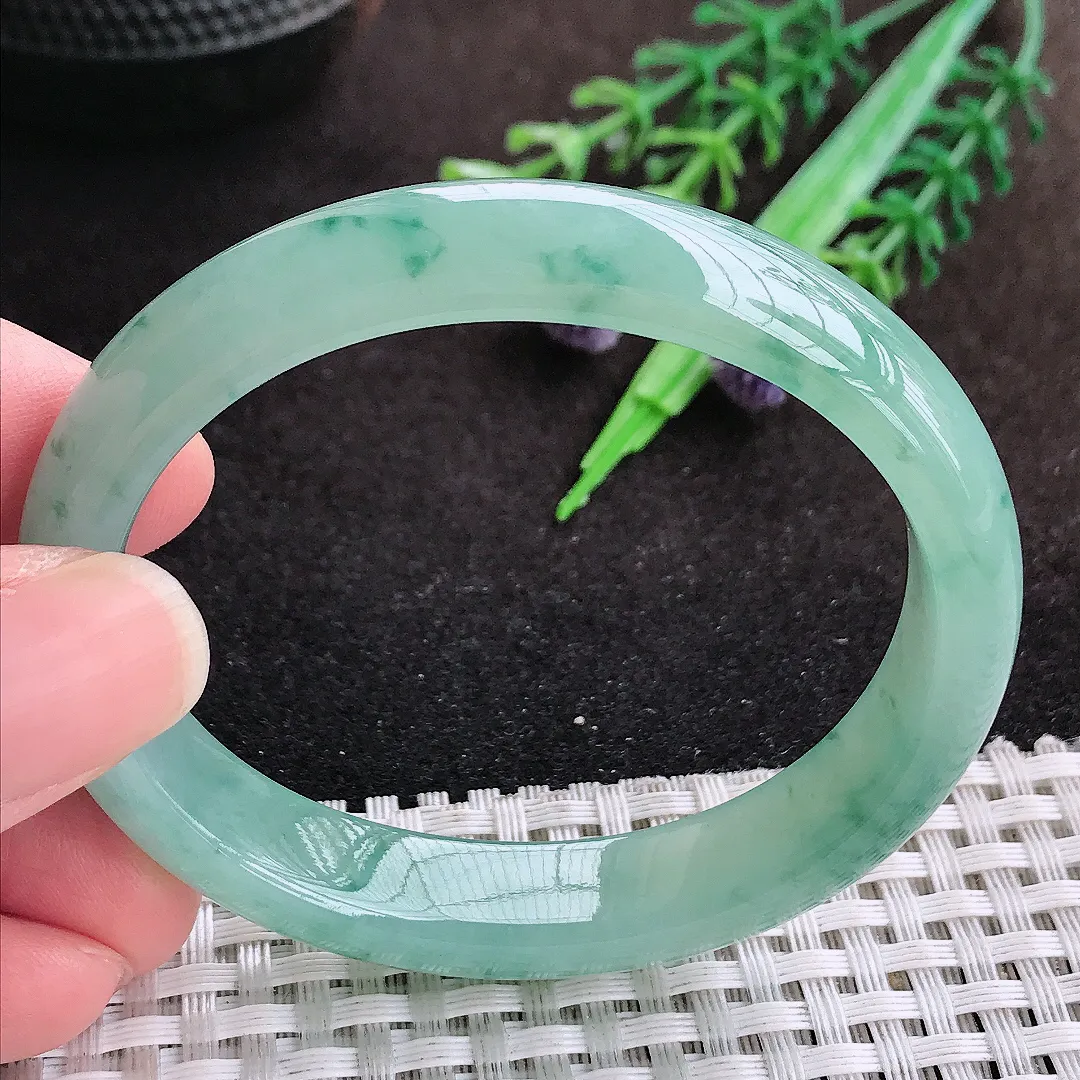 自然光53.5/47/1.8/7.1老坑冰胶果冻飘花贵妃手镯宽边翡翠玉镯手环