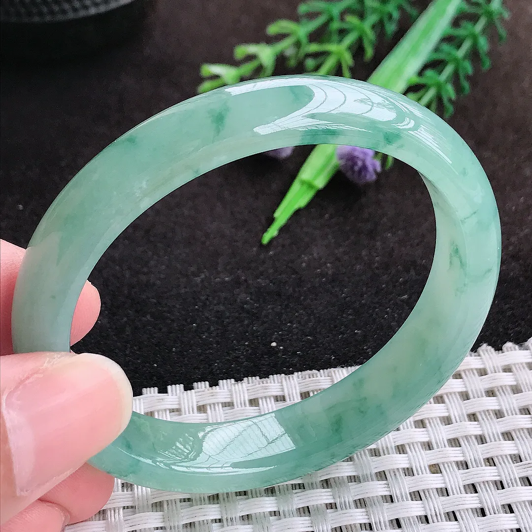 自然光53.5/47/1.8/7.1老坑冰胶果冻飘花贵妃手镯宽边翡翠玉镯手环