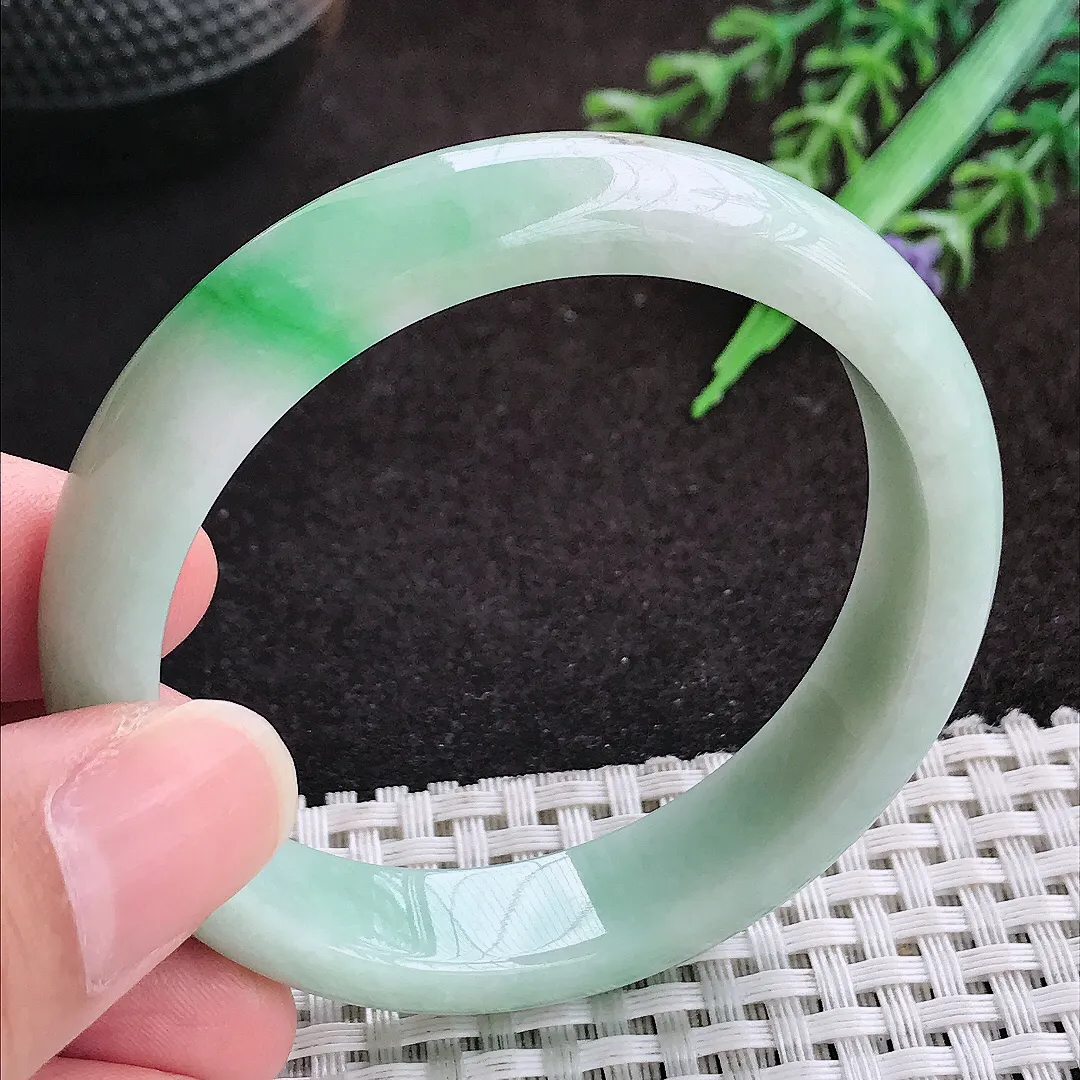 自然光52/1.8/6.8老坑秀气温润飘阳绿小圈口手镯宽边翡翠玉镯手环