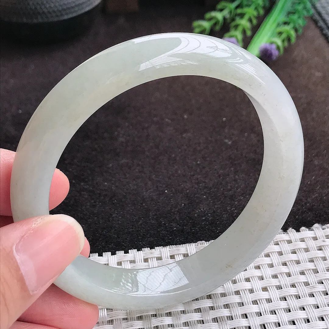自然光61.5/12.7/8.5老坑冰润起胶大圈口手镯宽边翡翠玉镯手环