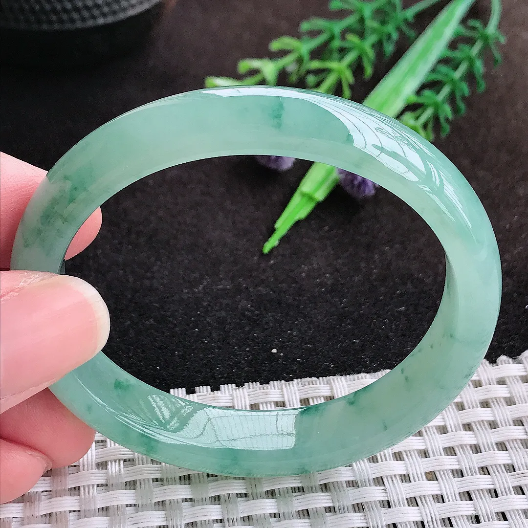 自然光53.5/47/1.8/7.1老坑冰胶果冻飘花贵妃手镯宽边翡翠玉镯手环