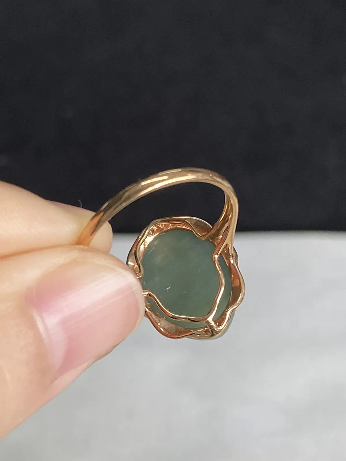 和田玉戒指，印记：Au750,伴钻石