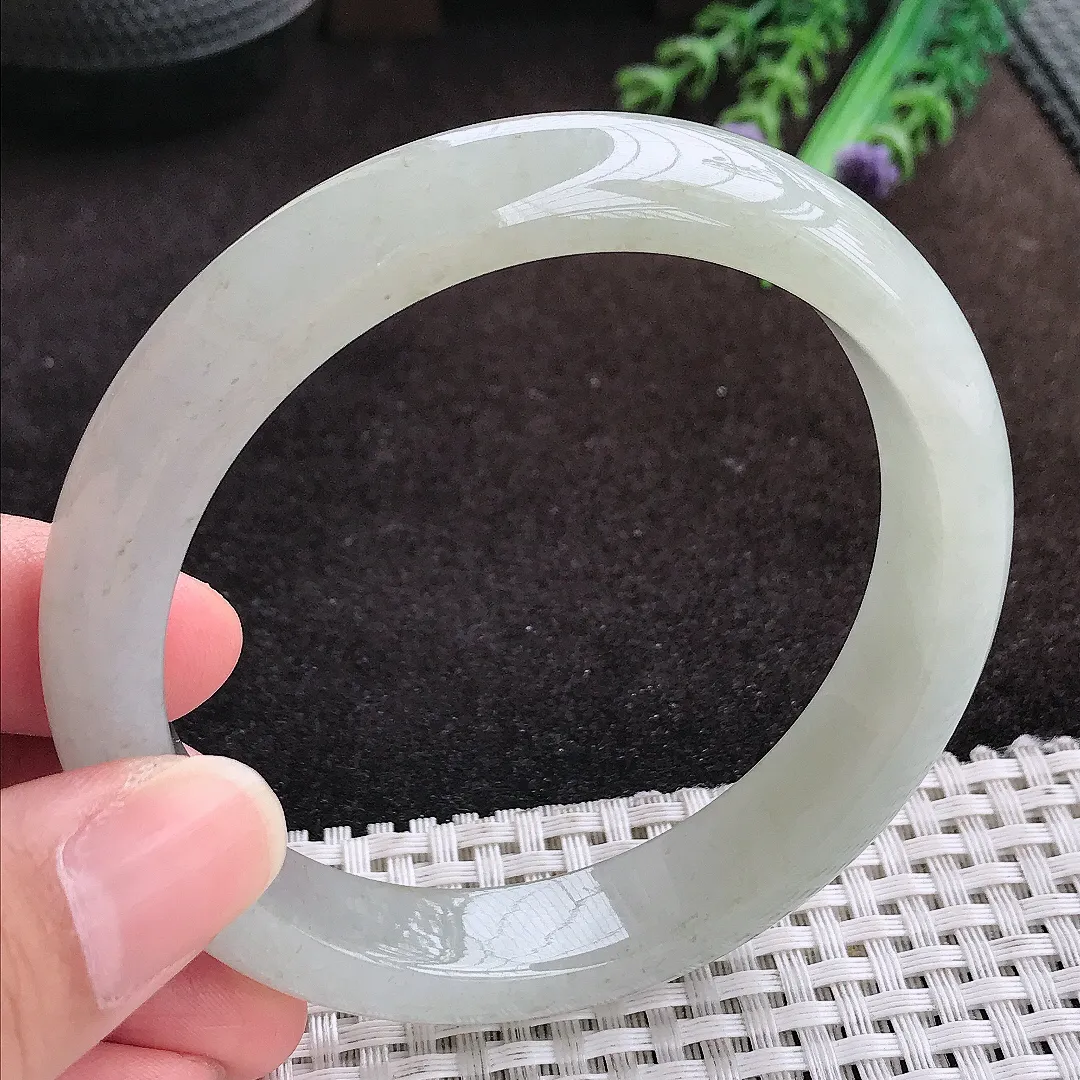 自然光61.5/12.7/8.5老坑冰润起胶大圈口手镯宽边翡翠玉镯手环