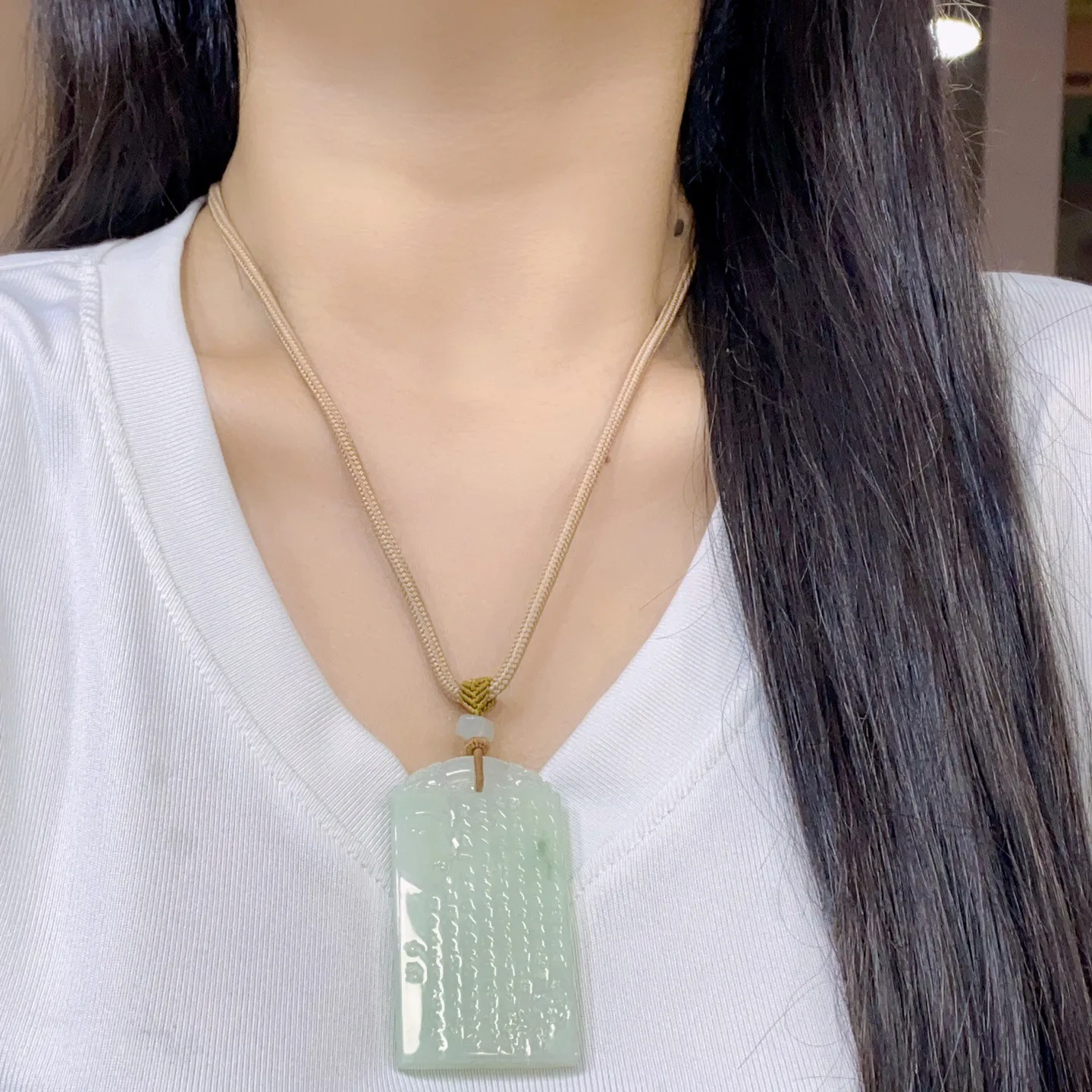 冰糯种心经吊坠 尺寸63.8-34.9-5.8毫米