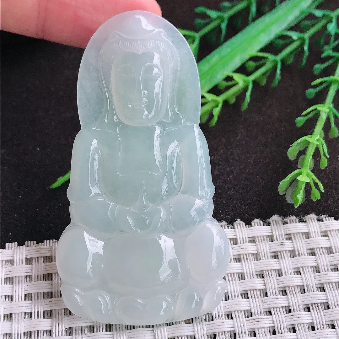 自然光65/35.6/4.6老坑冰透起胶冰晴赐福观音挂件翡翠玉坠吊坠百搭