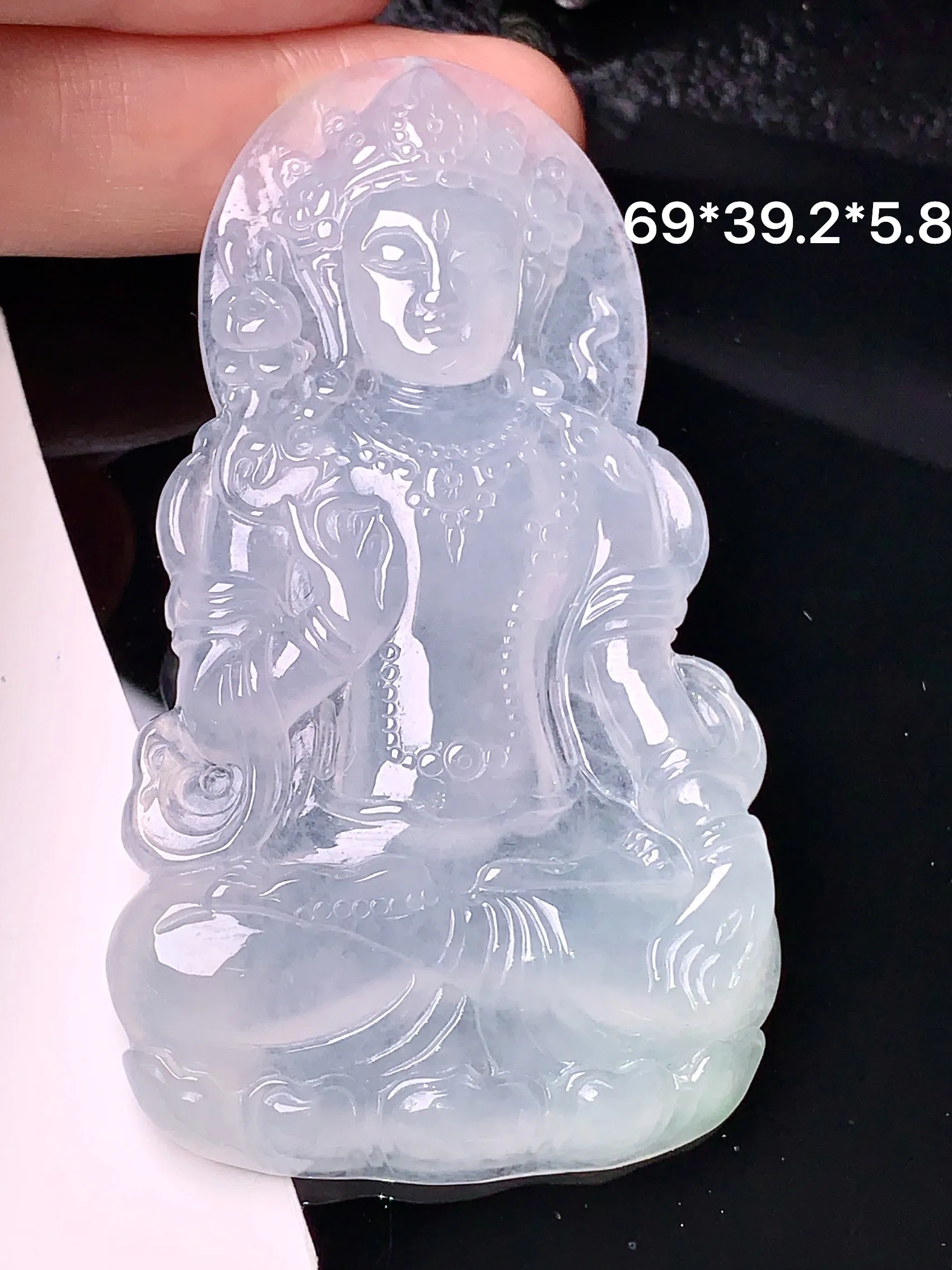 冰种度母观音菩萨吊坠 玉质细腻 色泽清新艳丽 整体尺寸69*39.2*5.8