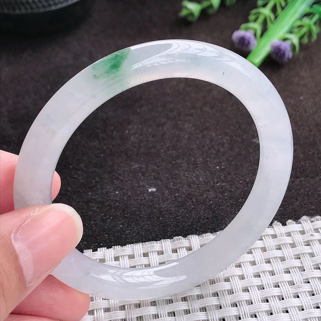 自然光54/7.8/8.3老坑冰胶果冻冰飘花圆条手镯宽边翡翠玉镯手环