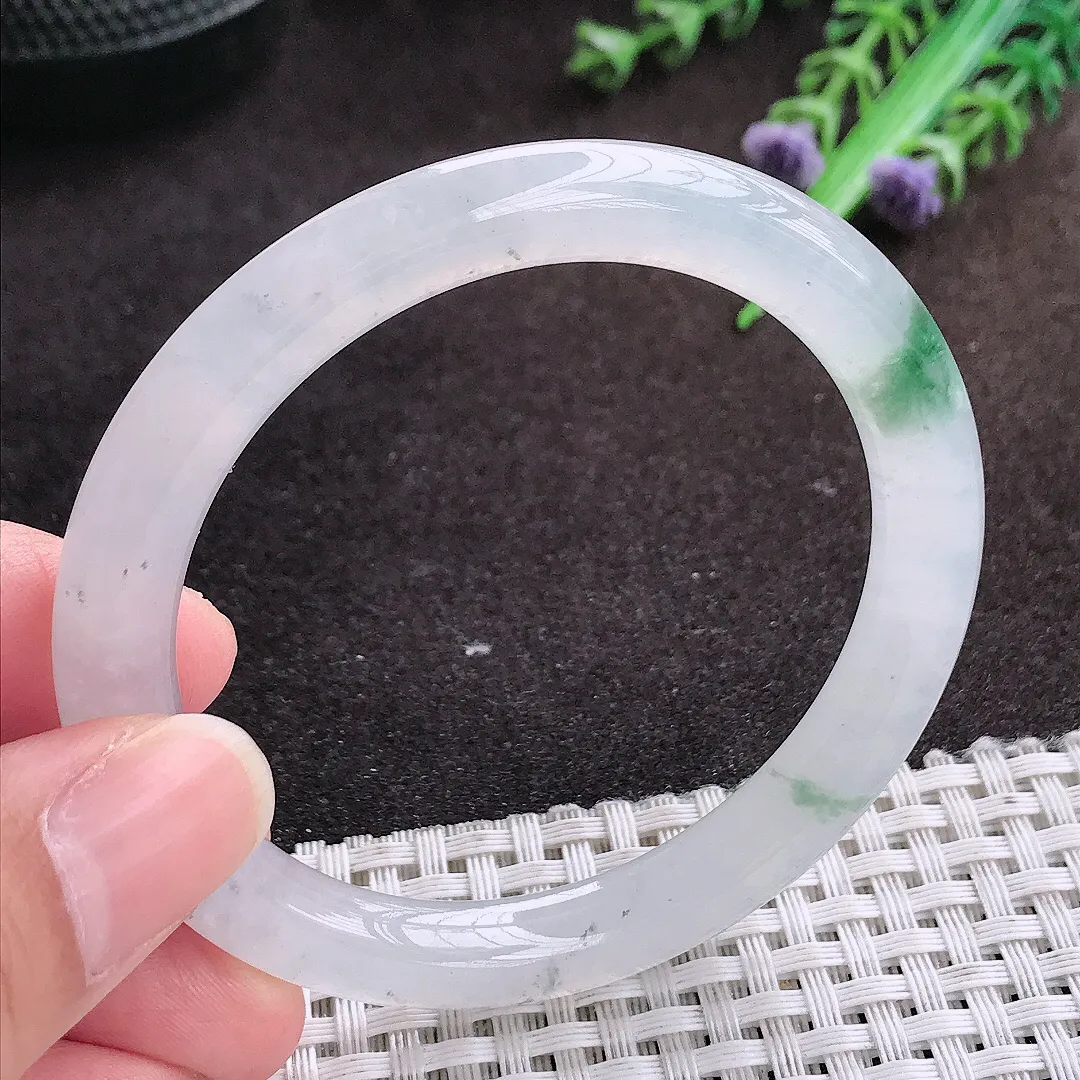 自然光54/7.8/8.3老坑冰胶果冻冰飘花圆条手镯宽边翡翠玉镯手环